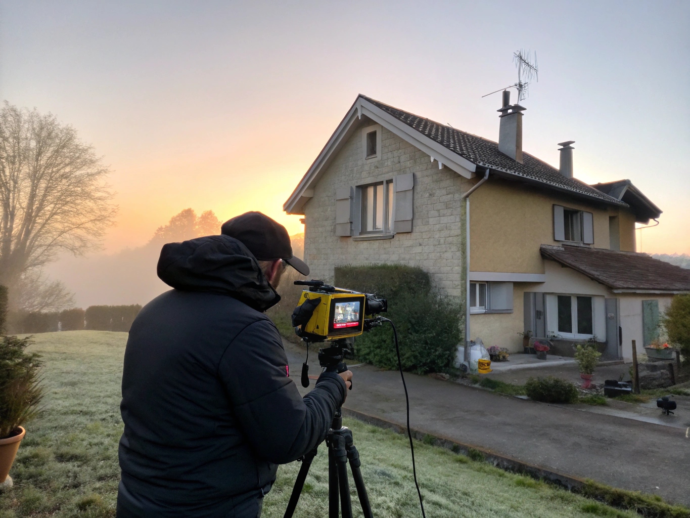 Thermographie d'une maison auboise montrant les déperditions de chaleur avant isolation, avec zones rouges indiquant les pertes thermiques.