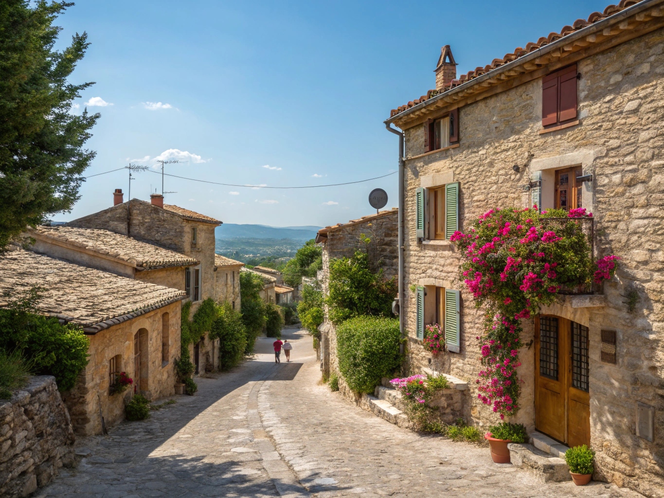 Village provençal typique des Bouches-du-Rhône avec ses maisons en pierre sous un ciel bleu, illustrant le charme architectural local.