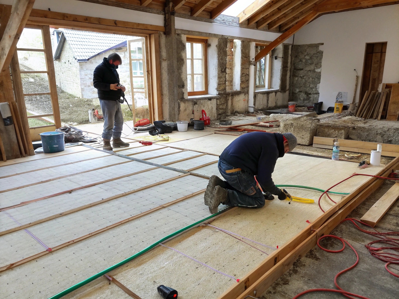 Isolation des sols dans une maison du Cantal