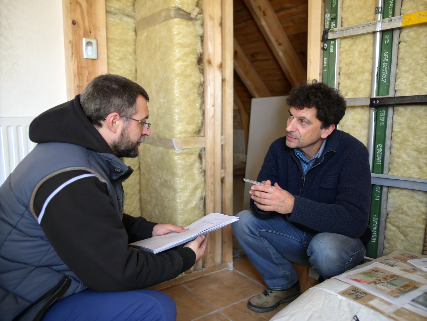 Artisan en discussion avec un client pour travaux d'isolation dans le Cher