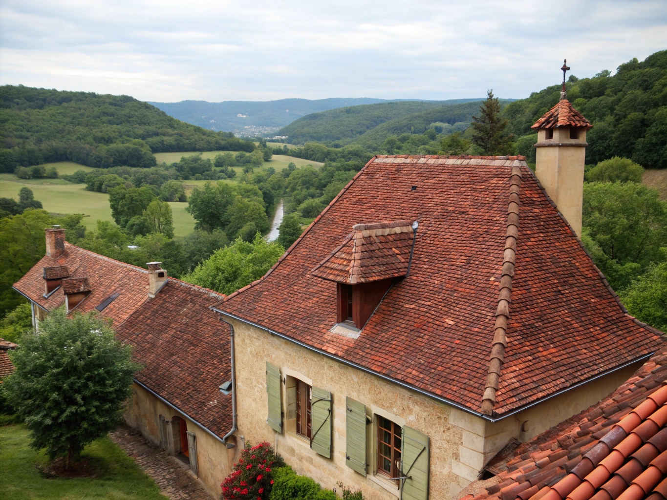Toiture d'une maison traditionnelle de Dordogne