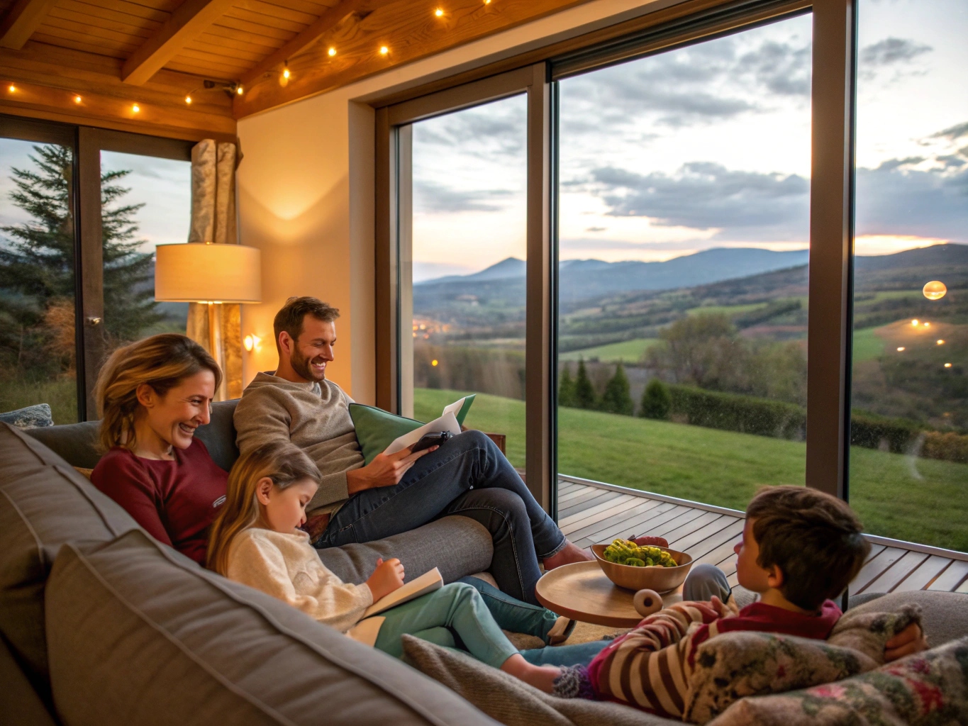 Famille profitant du confort thermique dans une maison isolée dans la Drôme