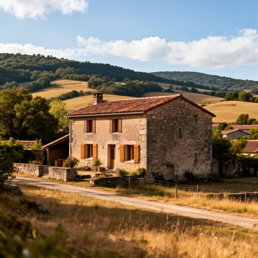 Maison typique de la région Haute-Garonne dans un paysage ensoleillé